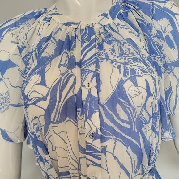 By Anthropologie Pleated Vneck Ruffle Sleeve Dress, VGUC, Size S - Picture 3 of 10